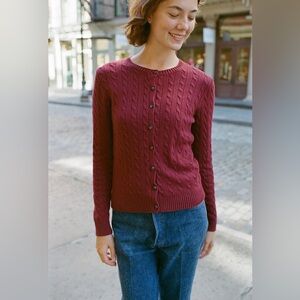 Brandy Melville Amalie Burgundy Cable Knit Cardigan